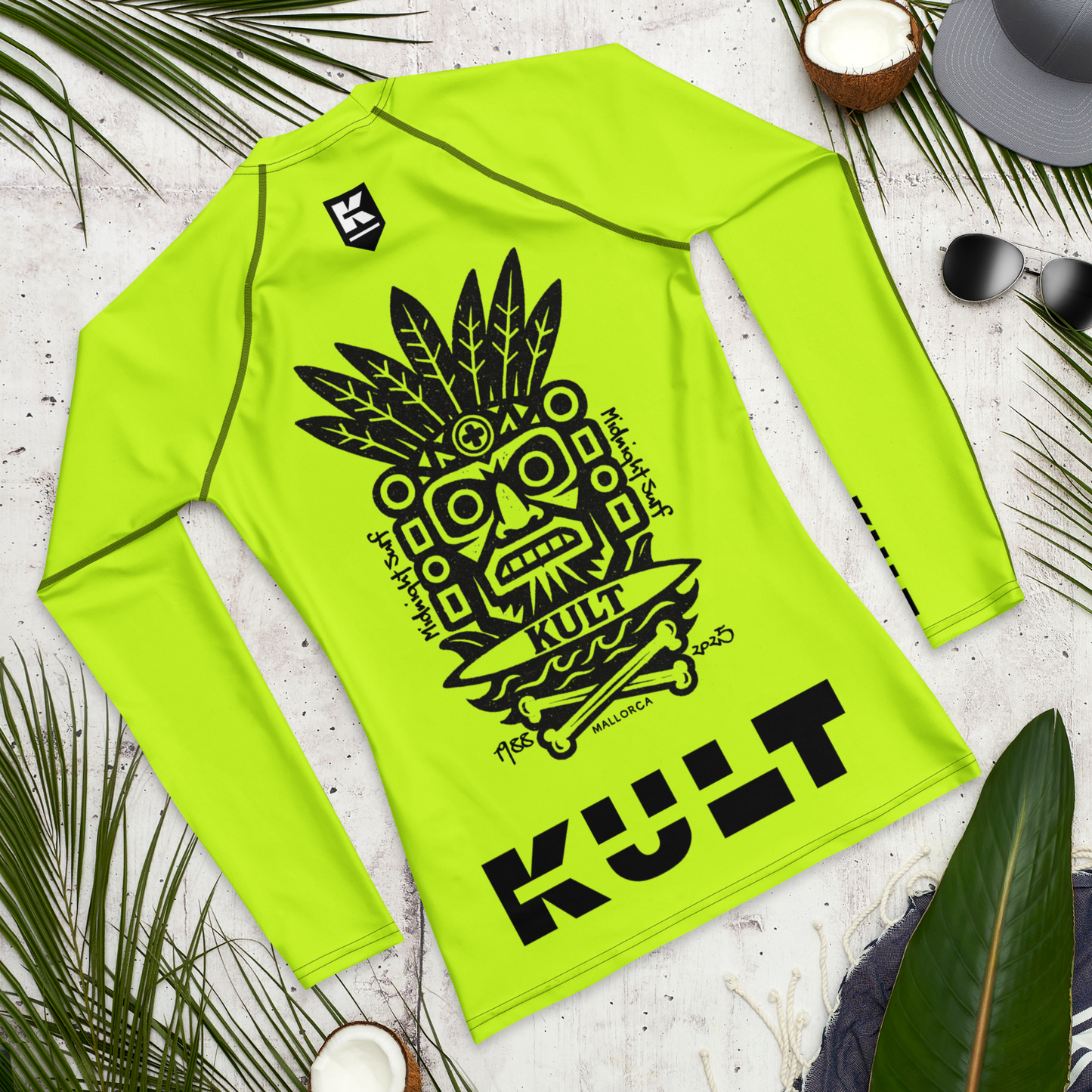 KULT TIKI Premium Men's Rash Guard - LIME FLARE