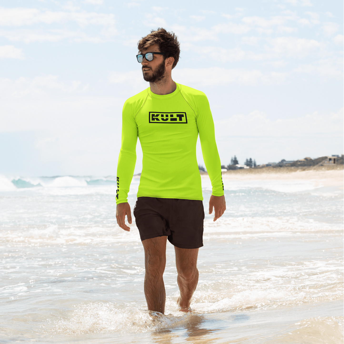 KULT TIKI Premium Men's Rash Guard - LIME FLARE