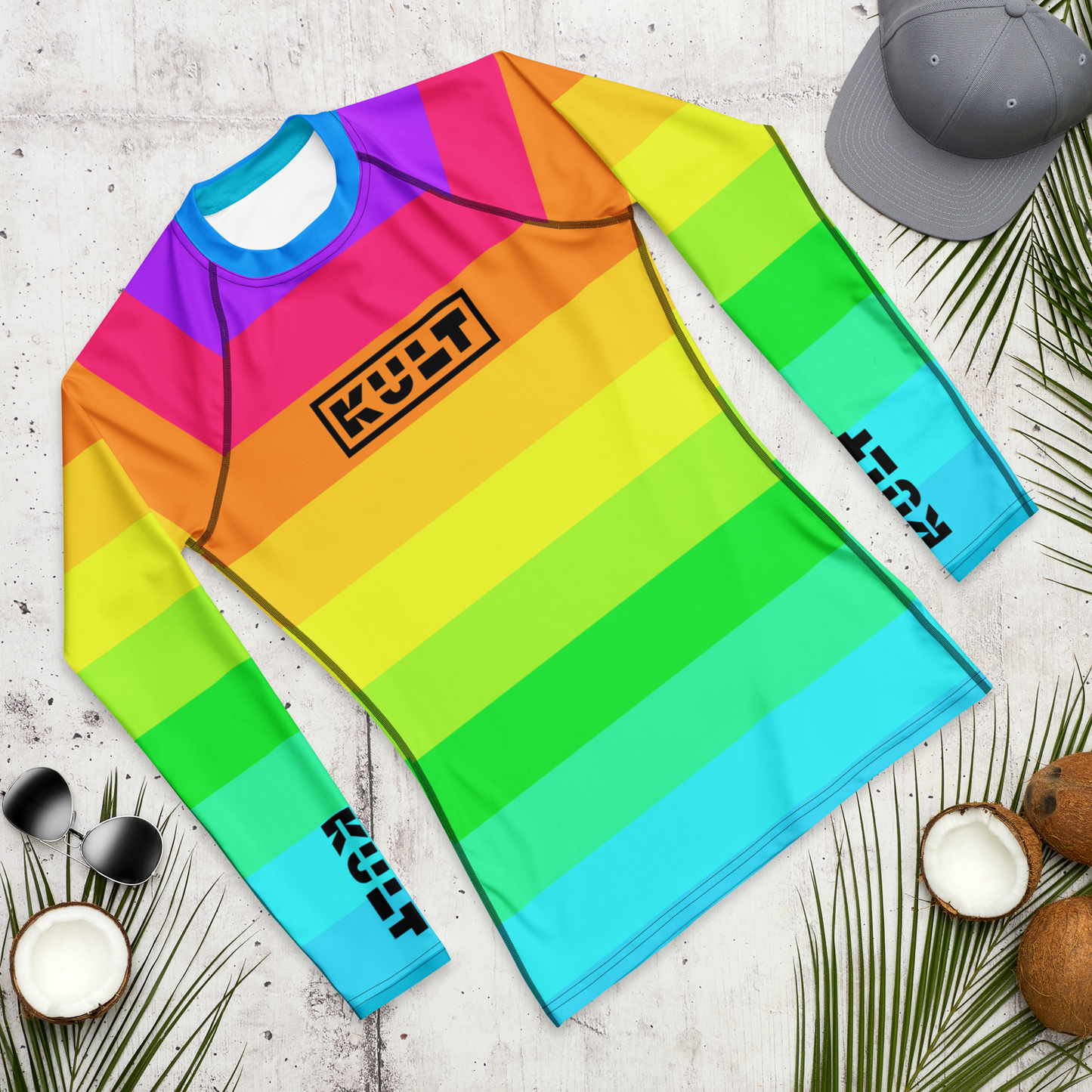 KULT TIKI Premium Men's Rash Guard - Rainbow