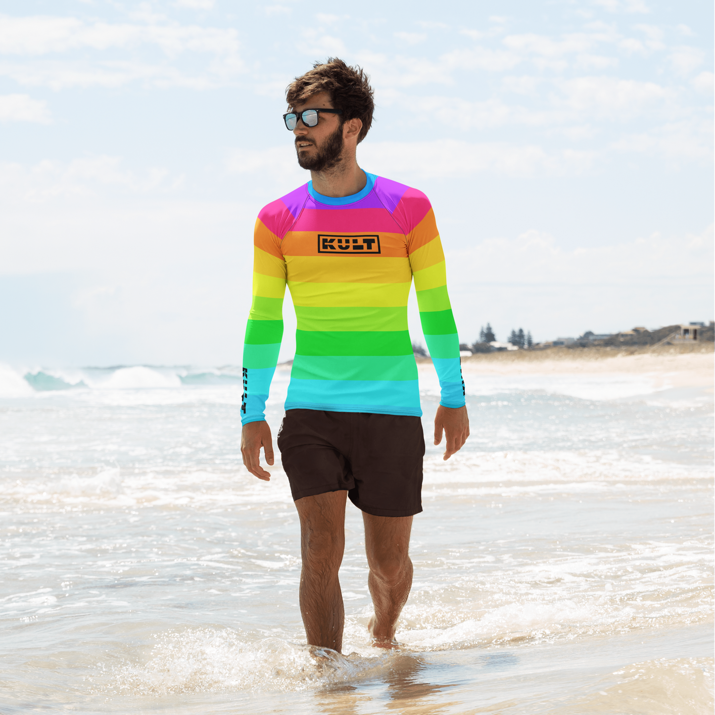KULT TIKI Premium Men's Rash Guard - Rainbow